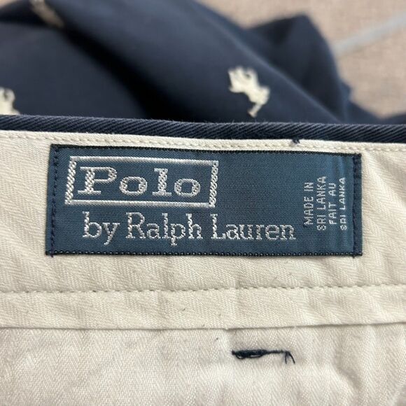 Polo Ralph Lauren Navy All-Over Embroidered Pony Flat Front Chino Shorts Size 36 - Picture 7 of 12